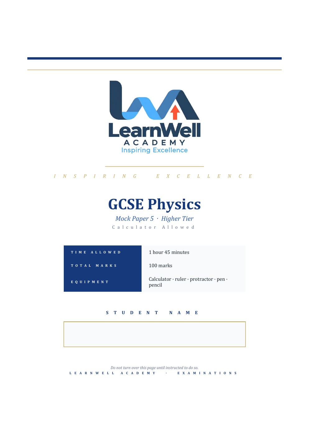 LearnWell GCSE Physics Mock Paper 5 cover
