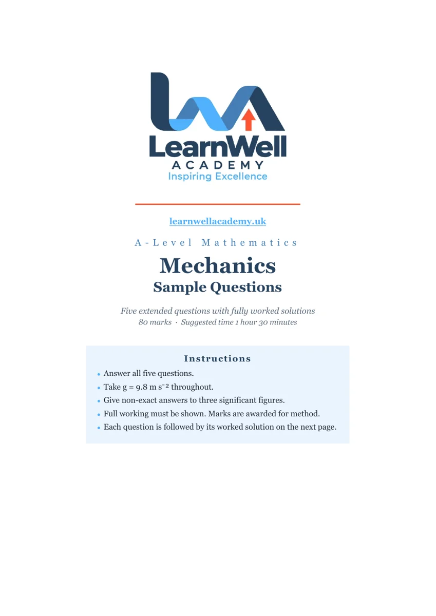 Cover of A Level Mathematics Mechanics Sample Questions