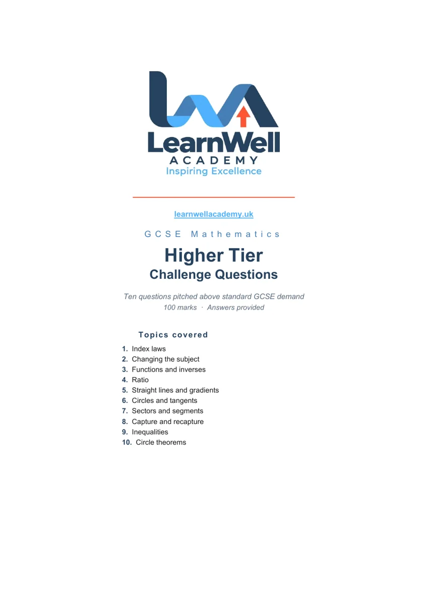 GCSE Maths Higher Tier Challenge Questions cover